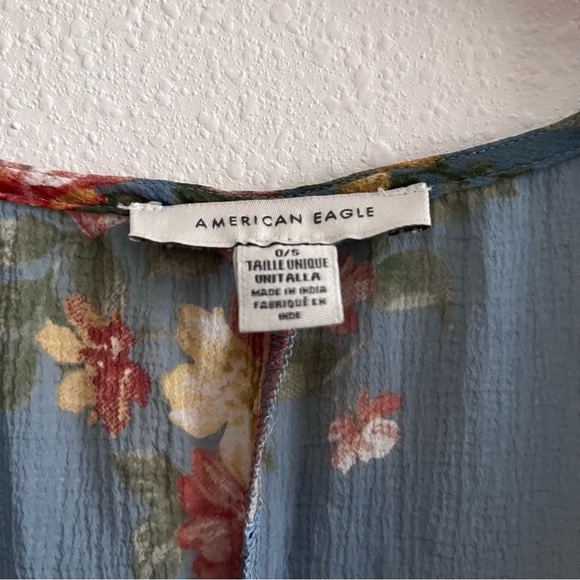American Eagle Blue Tie Waist Floral Duster - Picture 3 of 6